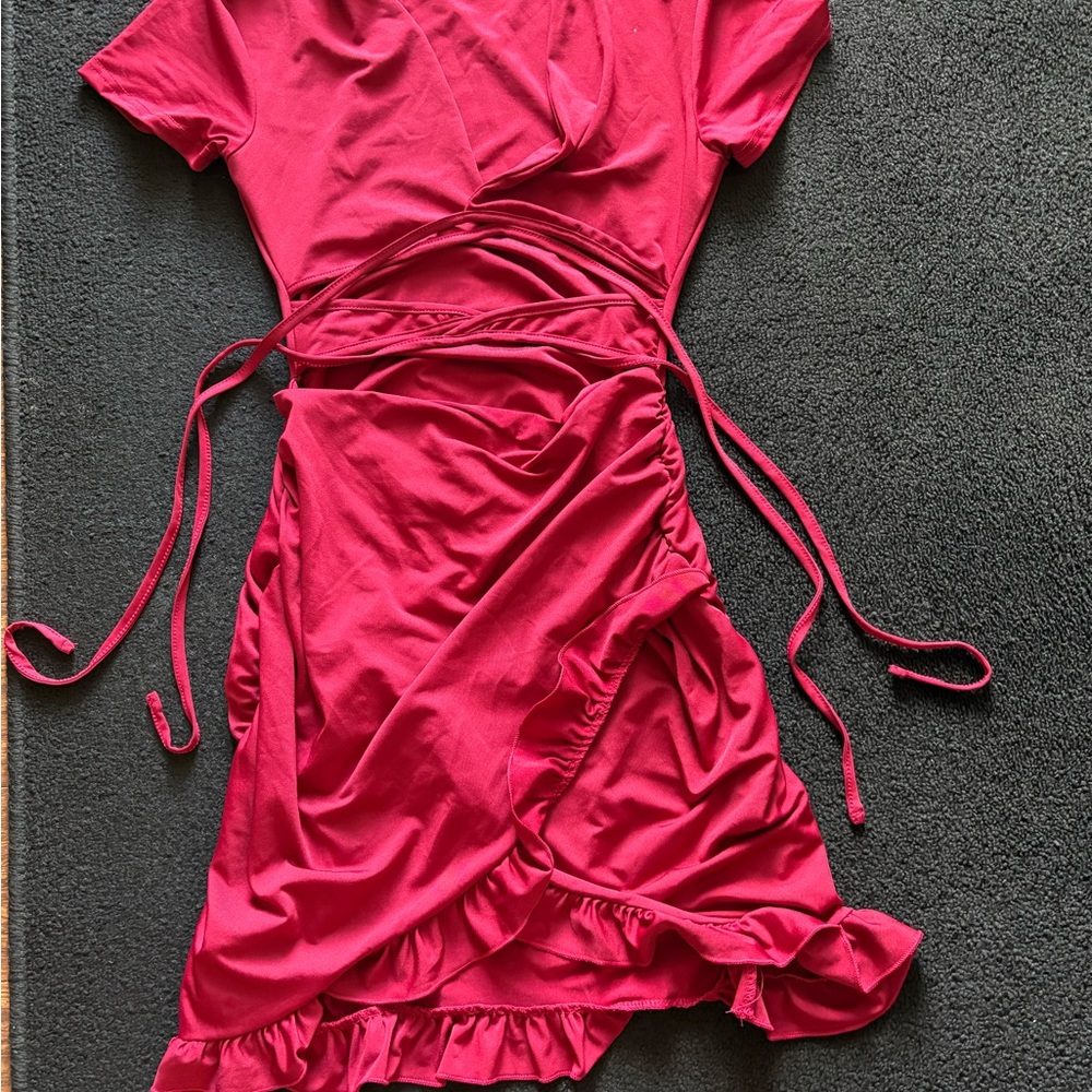 SHEIN Red Wrap Midi Dress